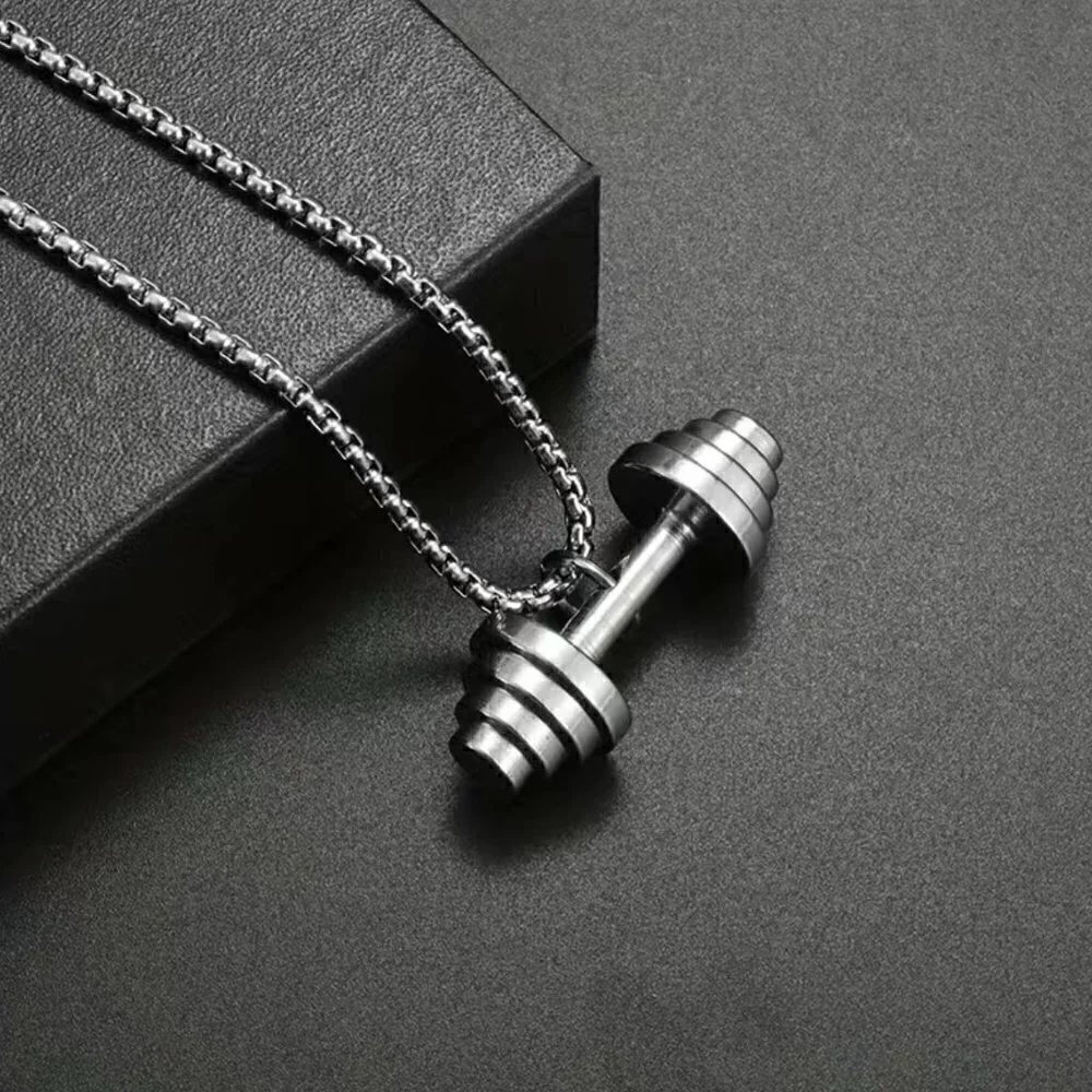 Dumbbell Tapered Weights Pendant and Necklace Stainless Steel (#846)